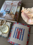 Load image into Gallery viewer, Needlepoint Canvas on 13 Lobster Striped East Coast Zweigart Mono Deluxe Mesh Embroidery with finished Liberty of London fabric on the edges