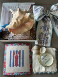 Load image into Gallery viewer, Needlepoint Canvas on 13 Lobster Striped East Coast Zweigart Mono Deluxe Mesh Embroidery with finished Liberty of London fabric on the edges