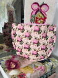 Load image into Gallery viewer, Bow of Cherries Needlepoint Canvas 13 Zweigart Mono Deluxe Mesh Embroidery finished Liberty of London fabric on the edges Sale
