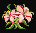 Load image into Gallery viewer, Maui Hawaii Lilies Needlepoint Canvas 18 Zweigart Mono Deluxe Mesh Embroidery finished Liberty of London fabric on the edges ready to ship