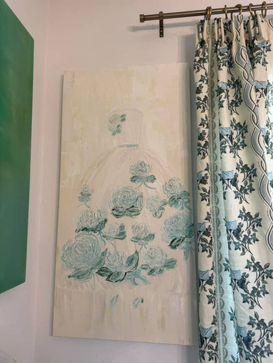 English Rose Garden Trellis in Blue Fabric