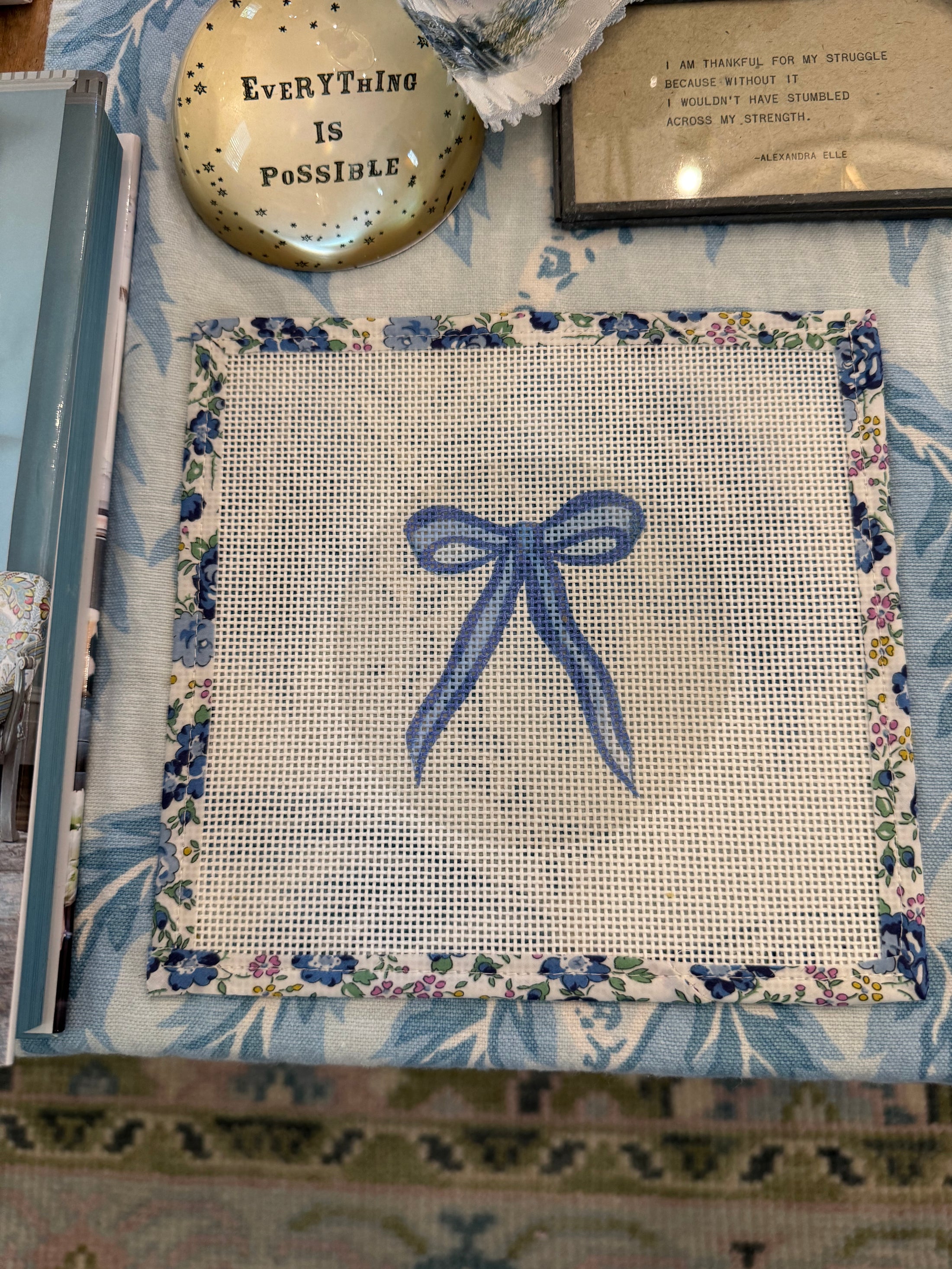 Bow Needlepoint Canvas 13 Count Beginner Ornament: Coastal Preppy Project, 4" Round