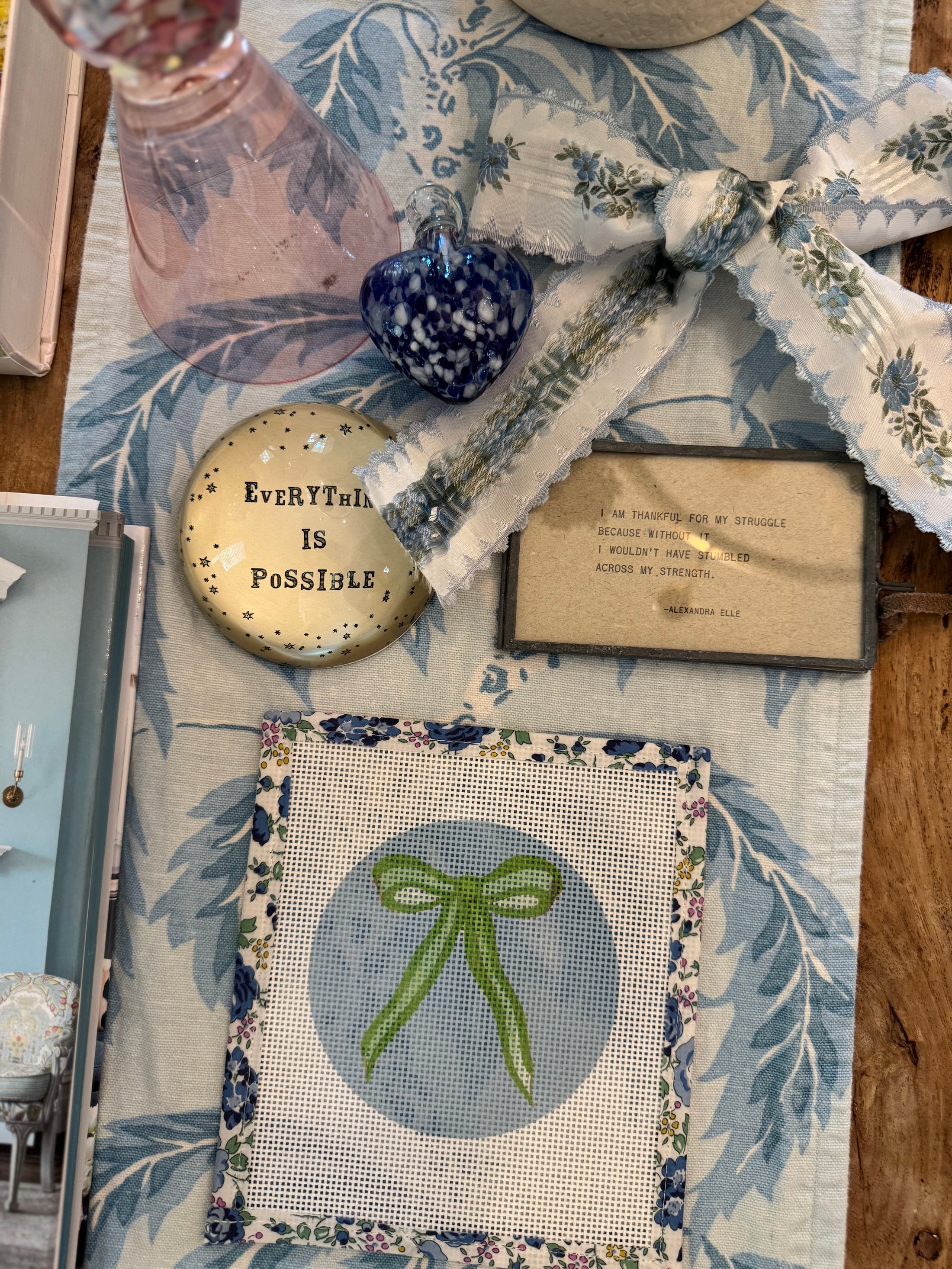 Bow Needlepoint Canvas 13 Count Beginner Ornament: Coastal Preppy Project, 4" Round