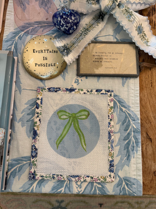 Bow Needlepoint Canvas 13 Count Beginner Ornament: Coastal Preppy Project, 4" Round