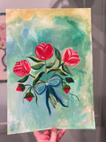 Load image into Gallery viewer, Vintage Folk Art Lyrical Strawberies and Red Roses Print
