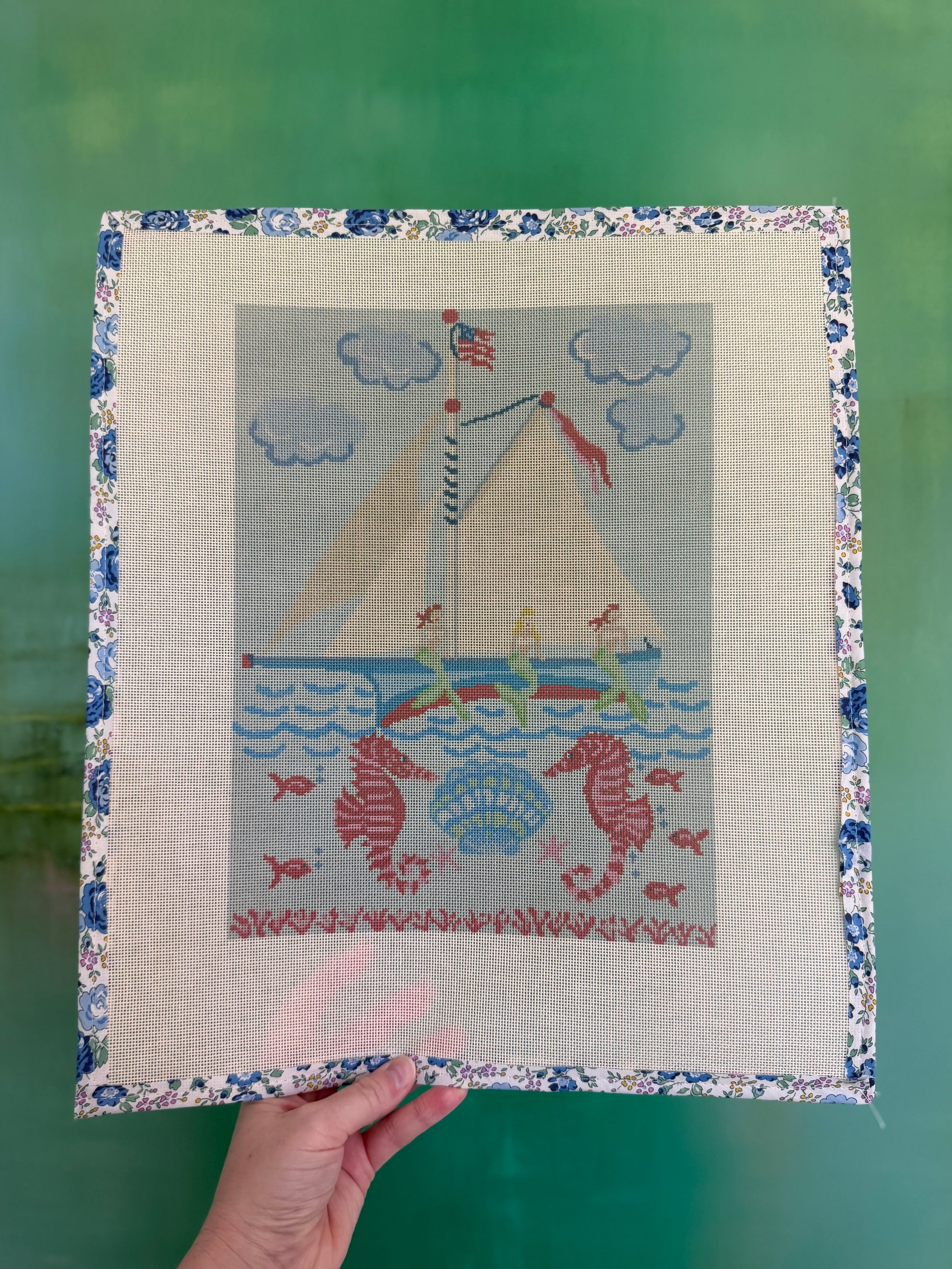 NEW Coastal Sailboat Mermaids Needlepoint Canvas