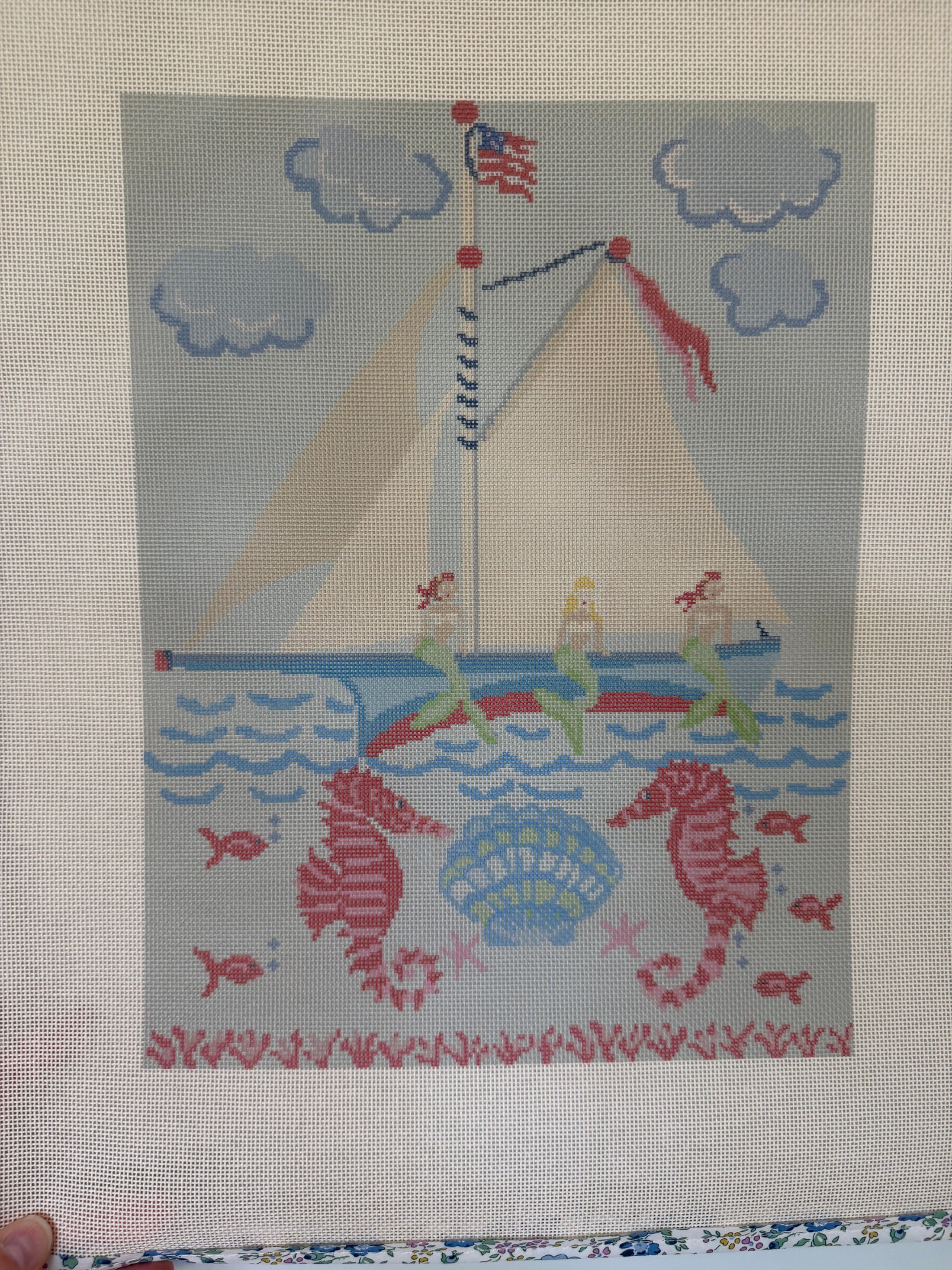 NEW Coastal Sailboat Mermaids Needlepoint Canvas