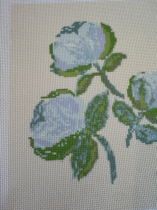 Needlepoint Canvas on 13 Bowood Roses  Zweigart Mono Deluxe Mesh Embroidery with finished Liberty of London fabric on the edges