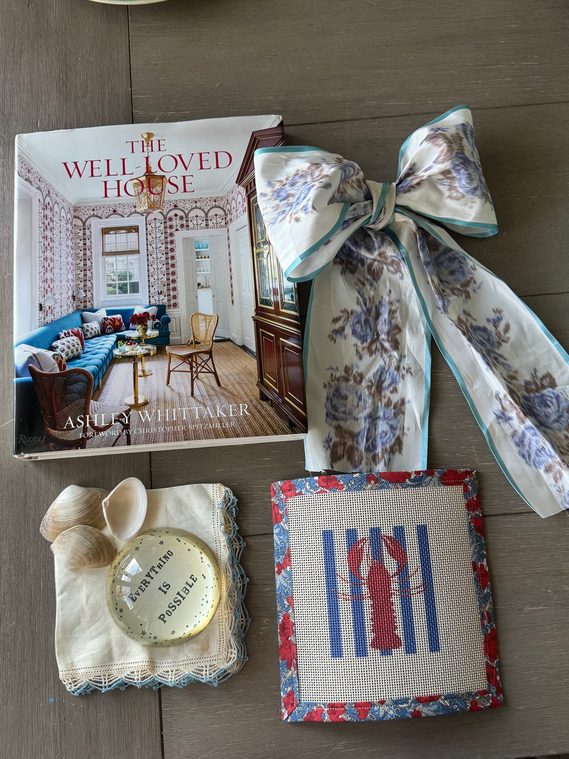 Needlepoint Canvas on 13 Lobster Striped East Coast Zweigart Mono Deluxe Mesh Embroidery with finished Liberty of London fabric on the edges