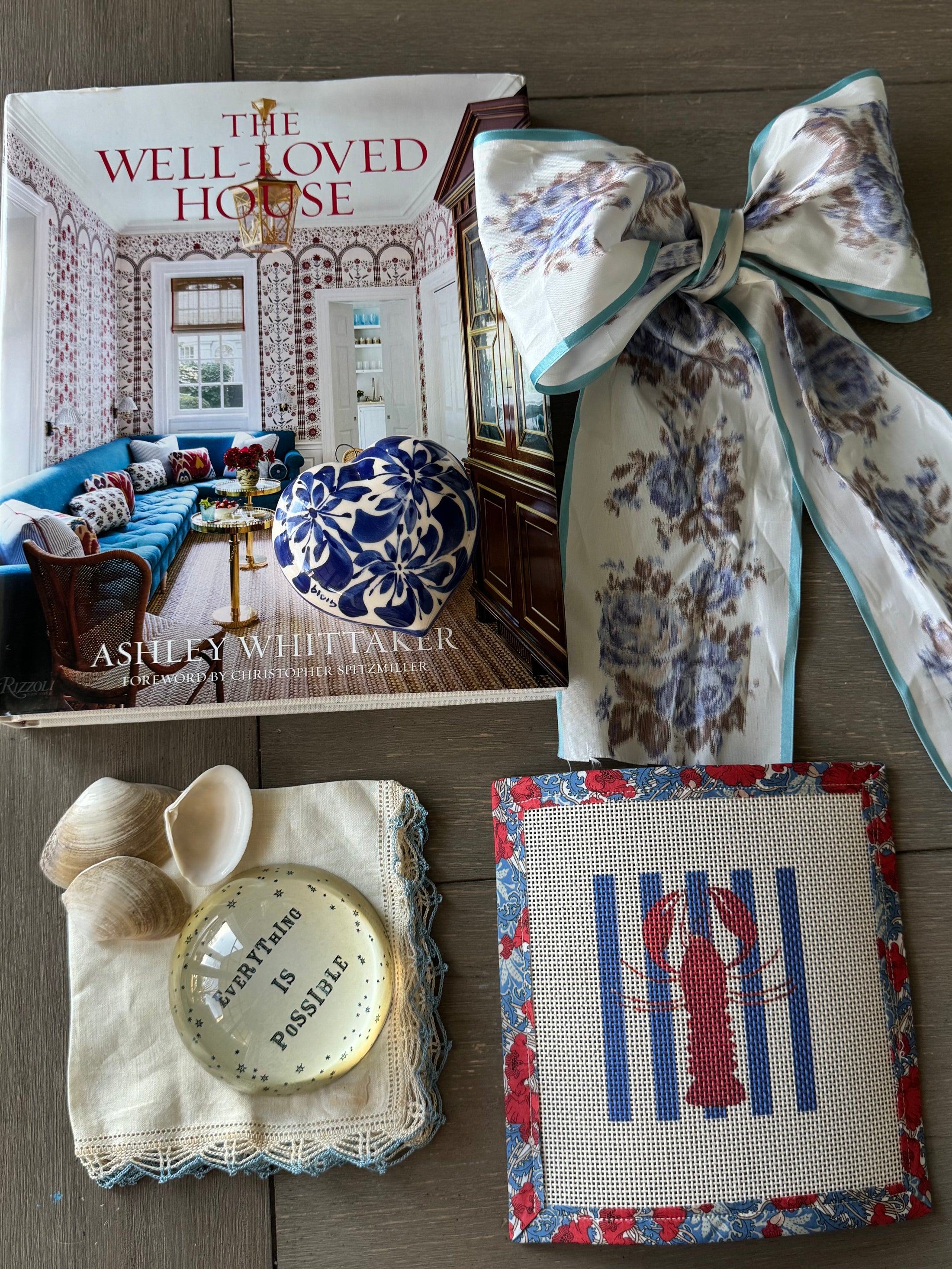 Needlepoint Canvas on 13 Lobster Striped East Coast Zweigart Mono Deluxe Mesh Embroidery with finished Liberty of London fabric on the edges