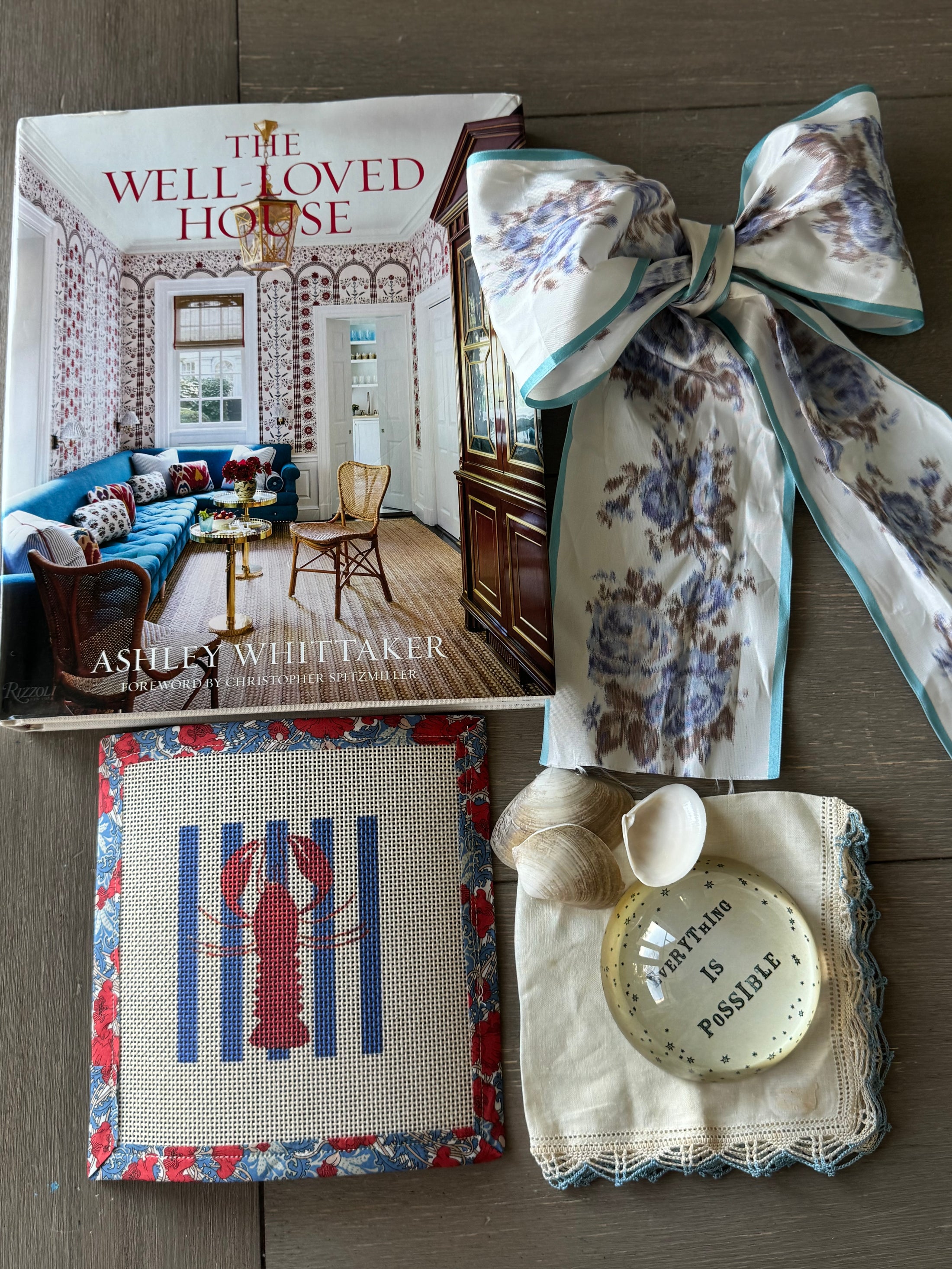 Needlepoint Canvas on 13 Lobster Striped East Coast Zweigart Mono Deluxe Mesh Embroidery with finished Liberty of London fabric on the edges