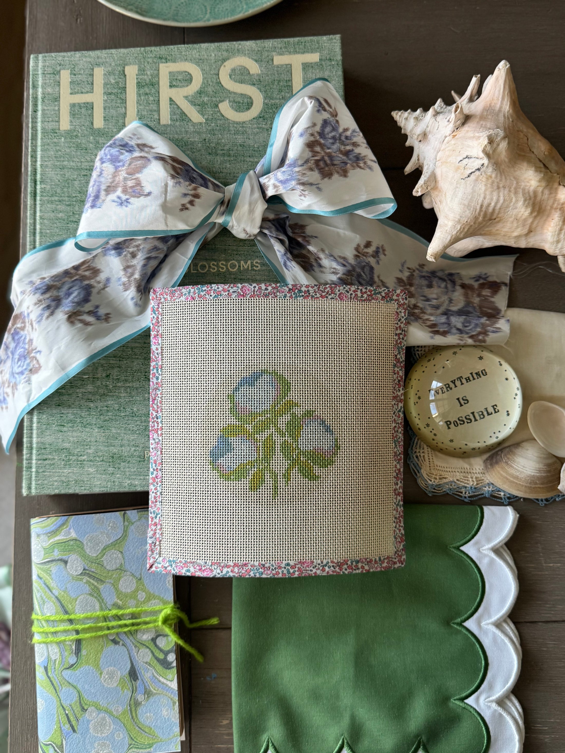 Needlepoint Canvas on 13 Roses Zweigart Mono Deluxe Mesh Embroidery with finished Liberty of London fabric on the edges