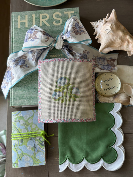 Needlepoint Canvas on 13 Bowood Roses Zweigart Mono Deluxe Mesh Embroidery with finished Liberty of London fabric on the edges