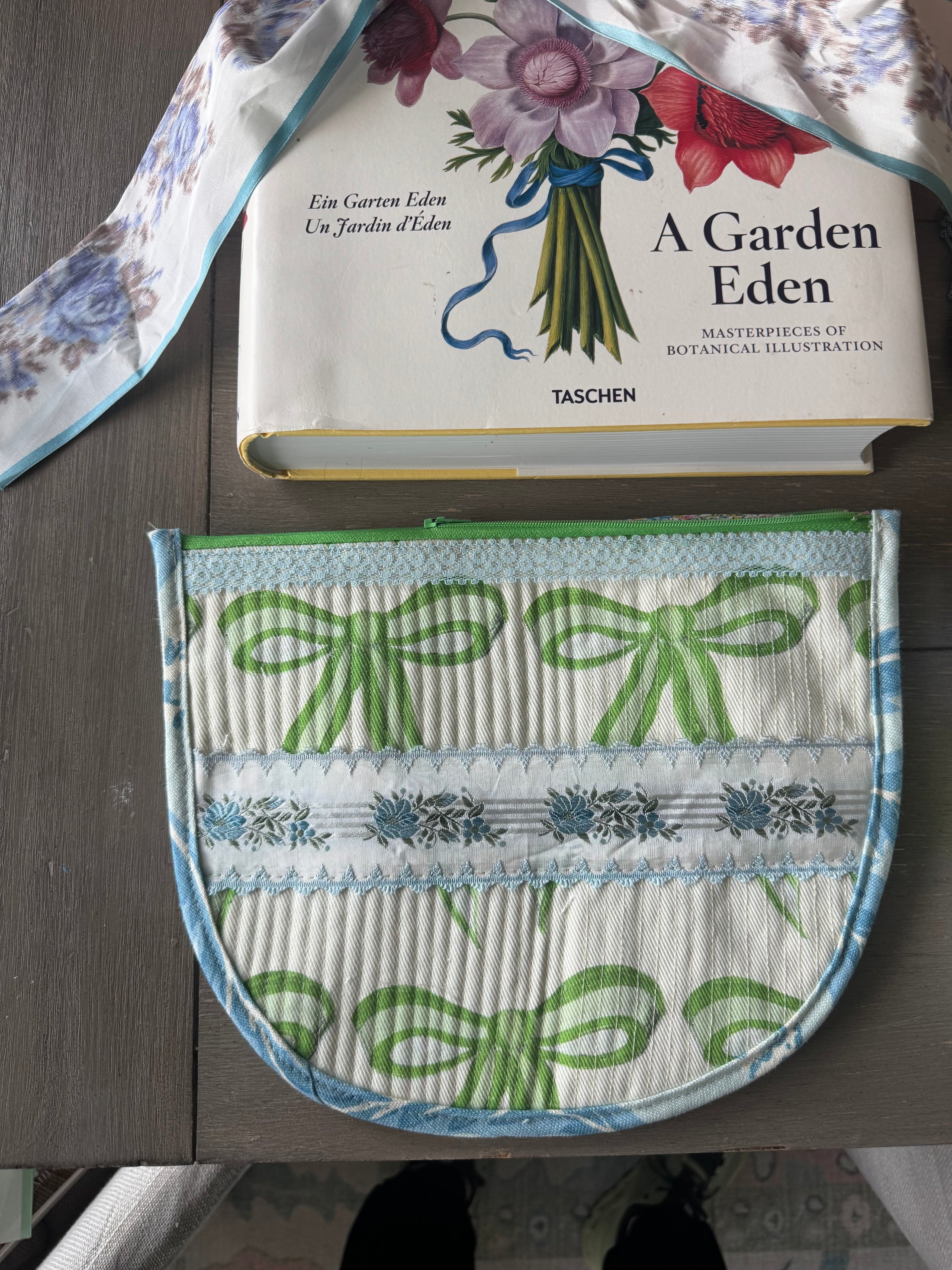 Large Roses with French Ribbon Needlepoint Canvas Thread Pouch Bag