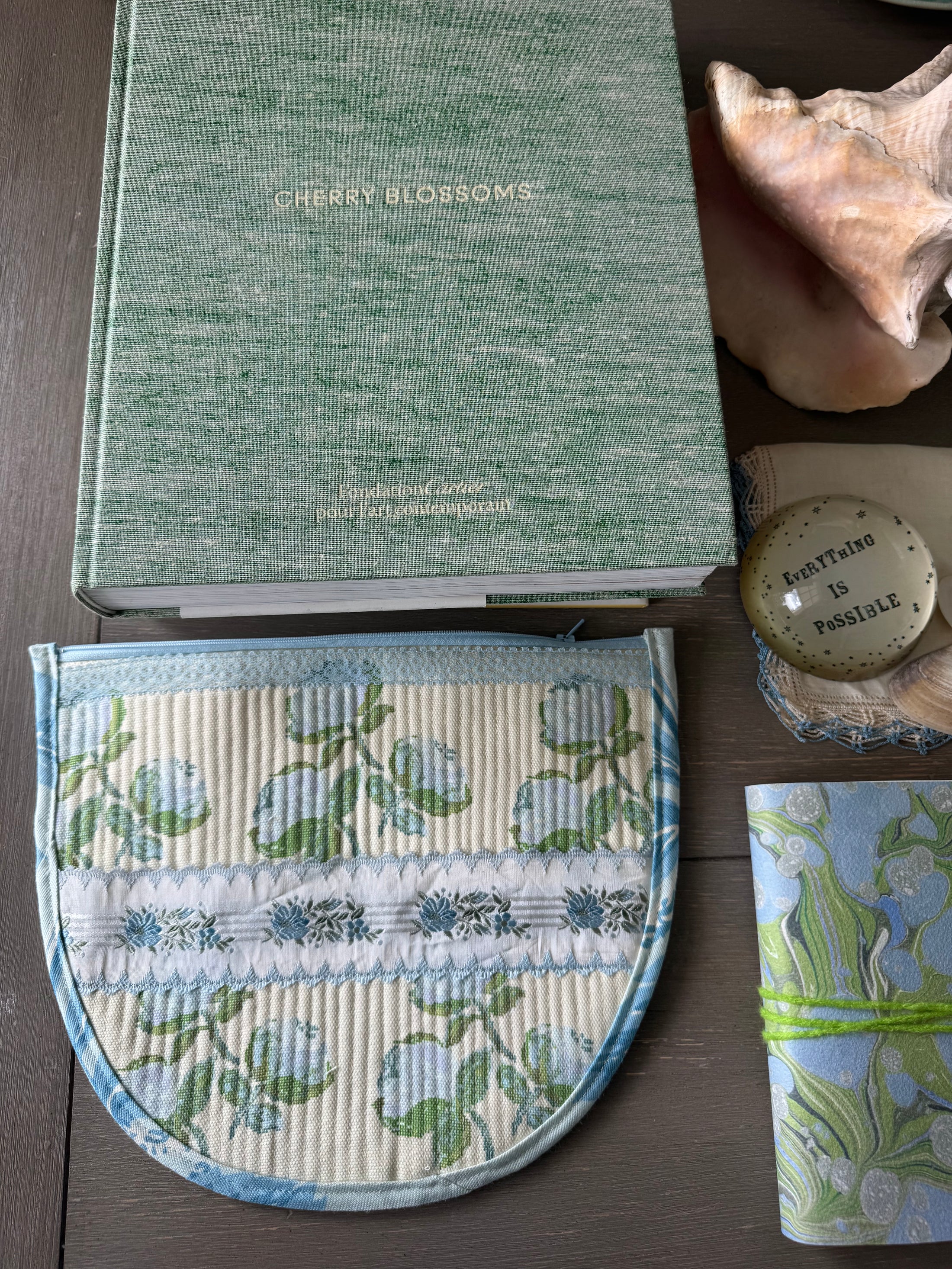 Large Roses with French Ribbon Needlepoint Canvas Thread Pouch Bag