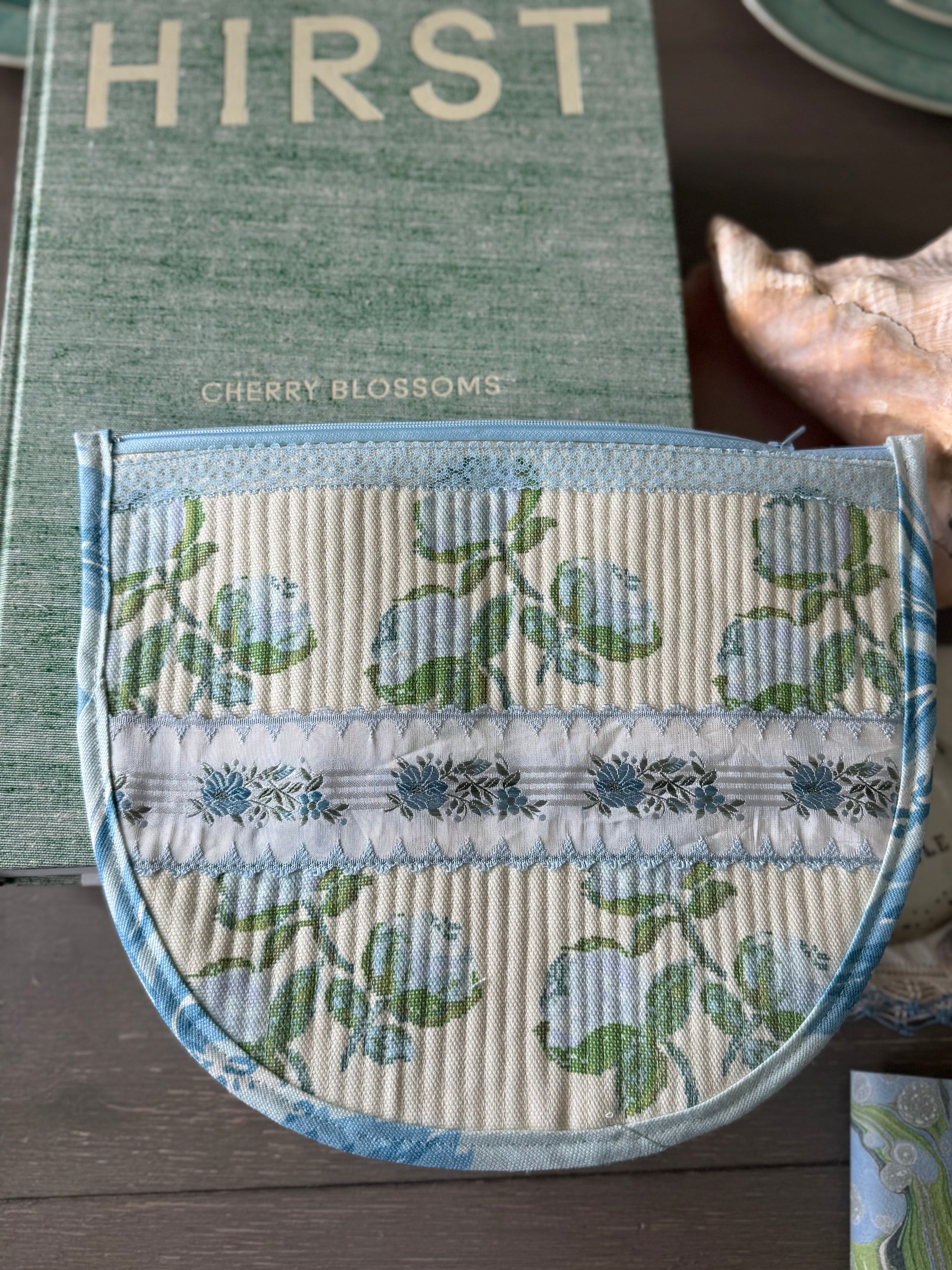 Large Roses with French Ribbon Needlepoint Canvas Thread Pouch Bag