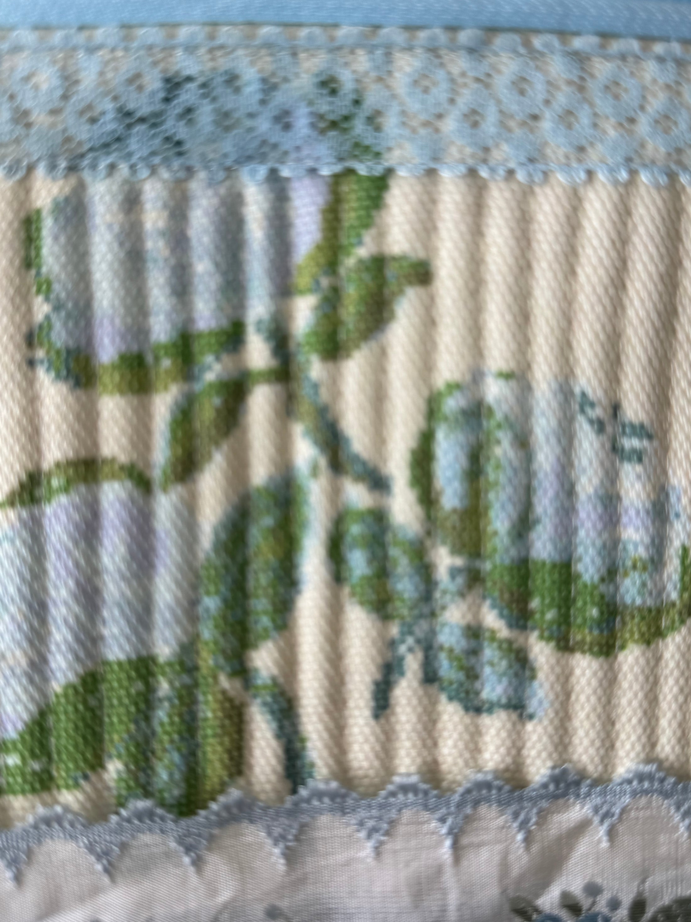 Large Roses with French Ribbon Needlepoint Canvas Thread Pouch Bag