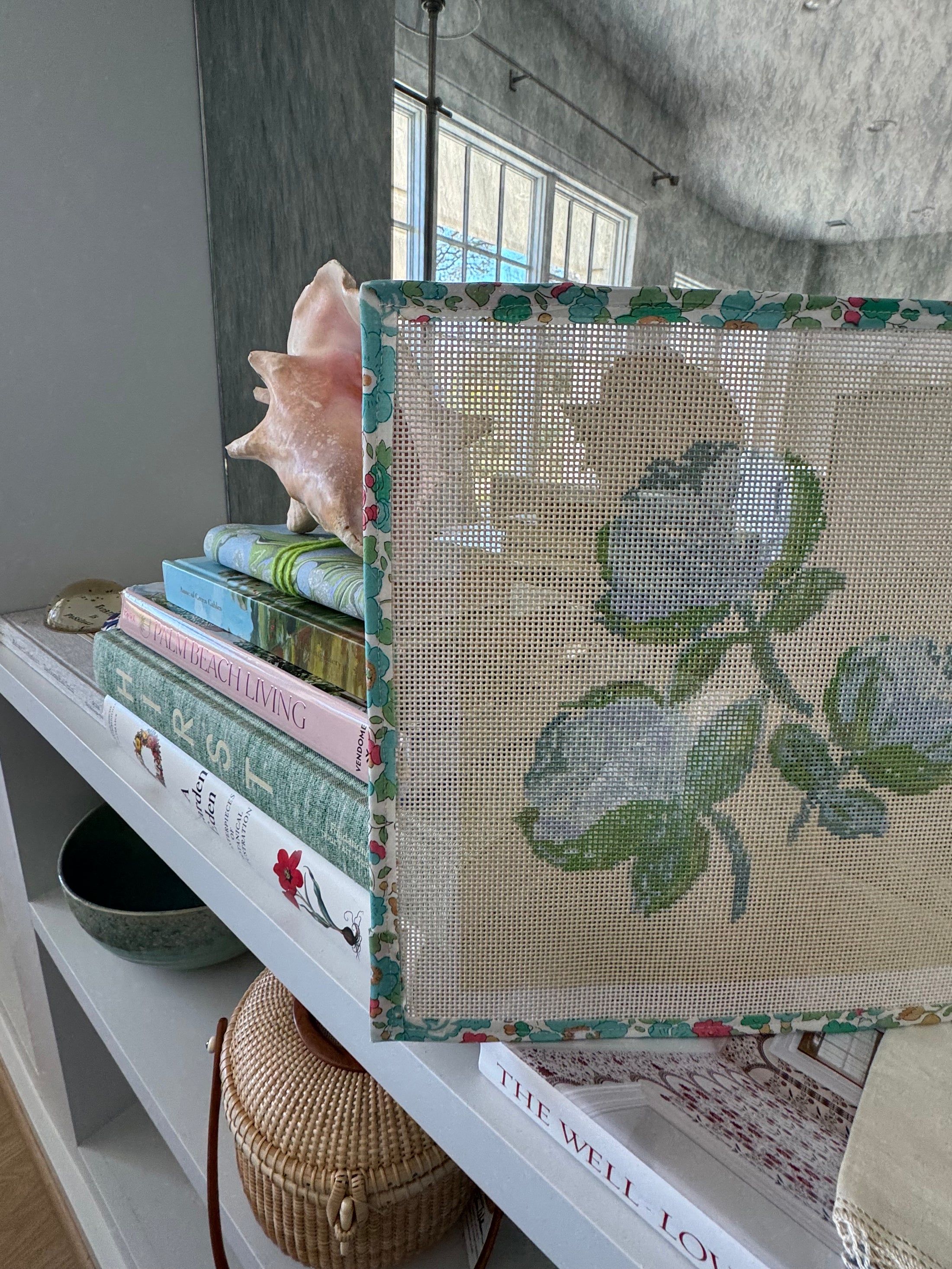 Needlepoint Canvas on 13 Roses  Zweigart Mono Deluxe Mesh Embroidery with finished Liberty of London fabric on the edges