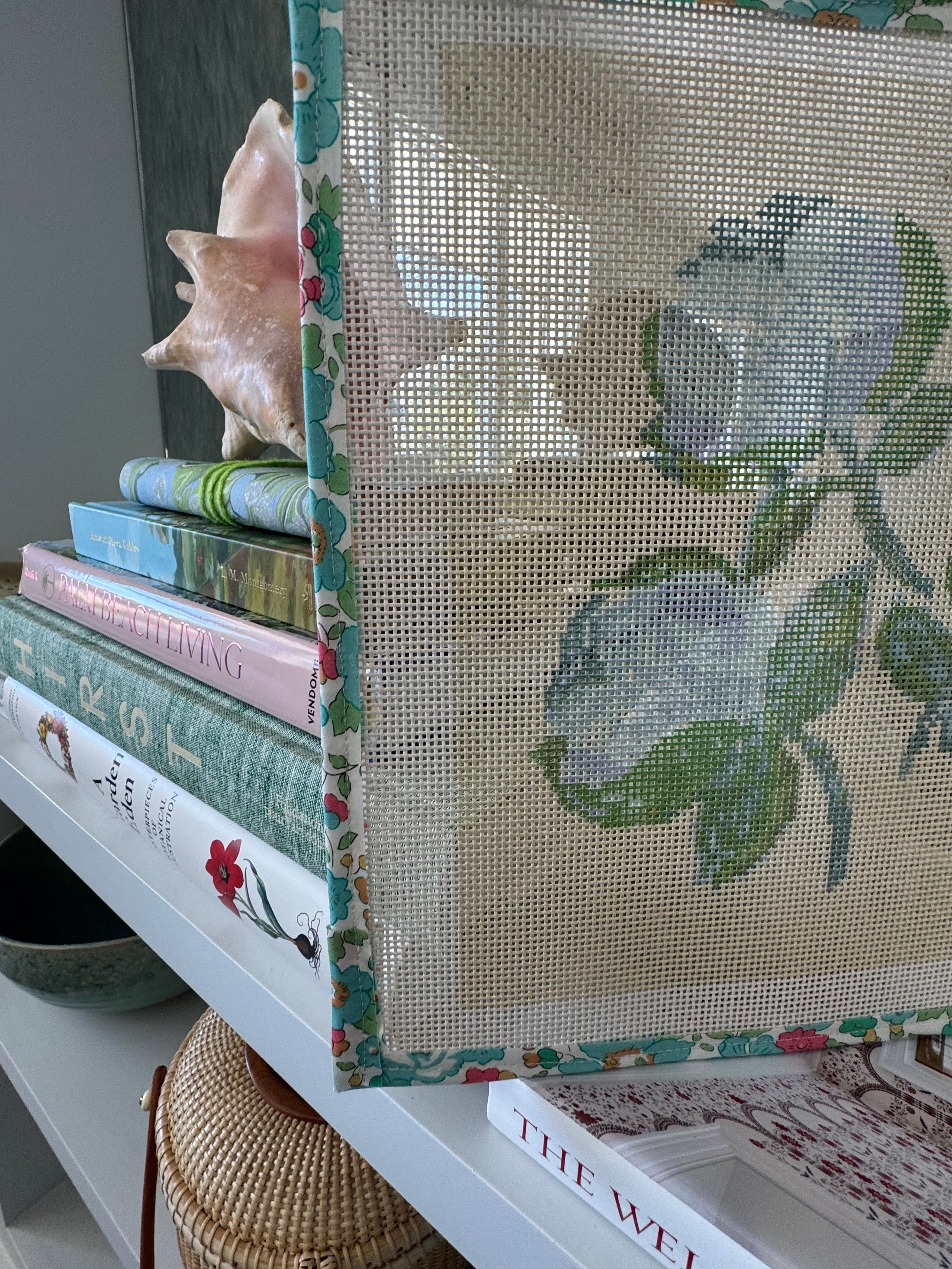 Needlepoint Canvas on 13 Roses  Zweigart Mono Deluxe Mesh Embroidery with finished Liberty of London fabric on the edges