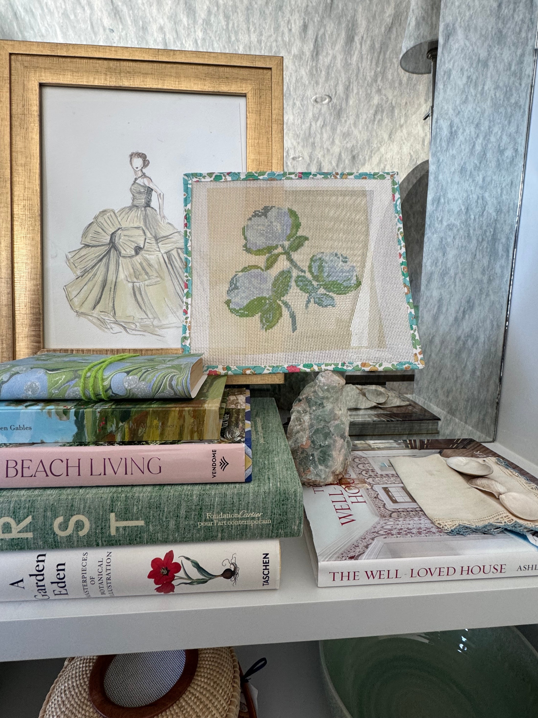 Needlepoint Canvas on 13 Roses  Zweigart Mono Deluxe Mesh Embroidery with finished Liberty of London fabric on the edges