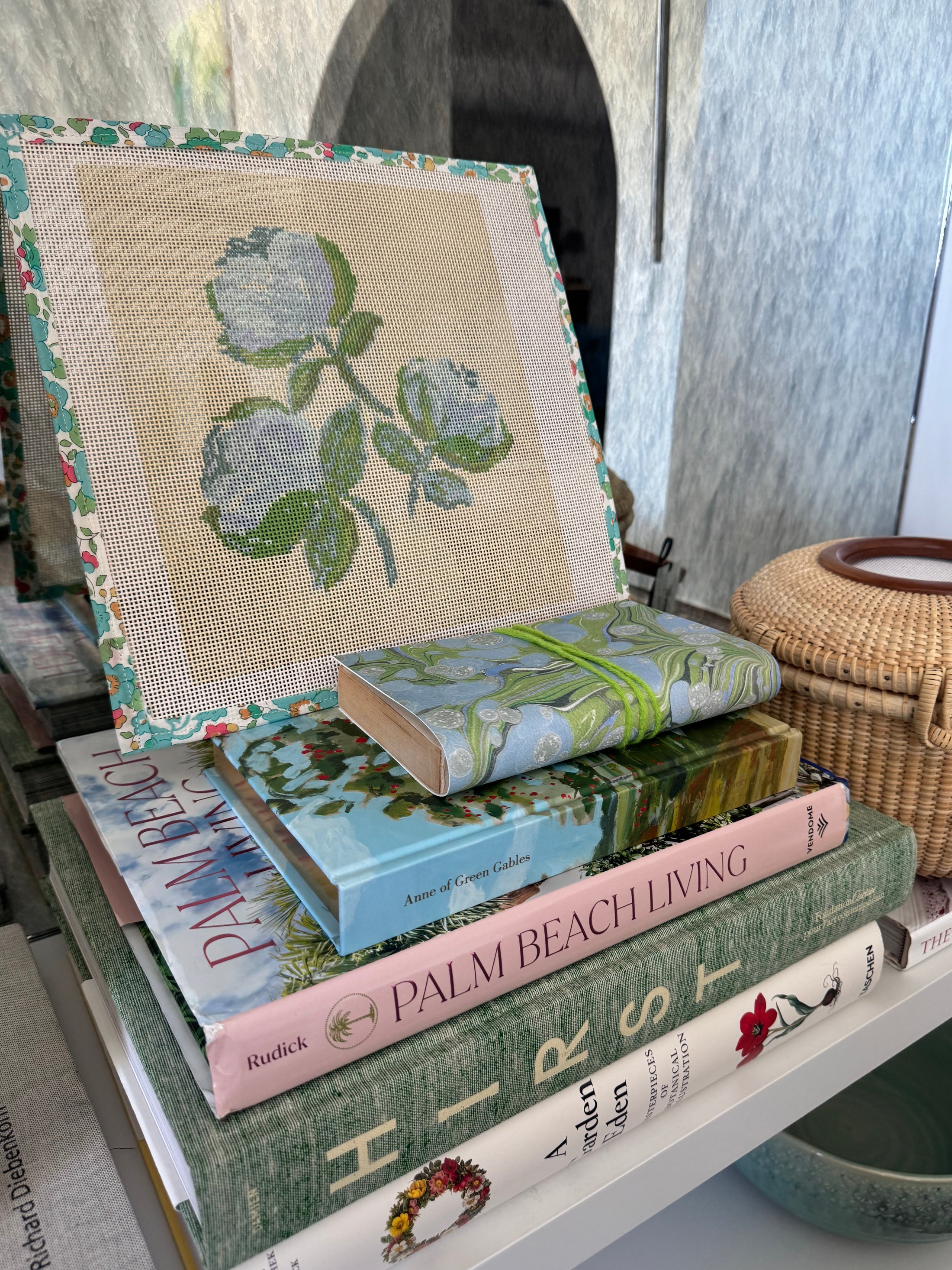 Needlepoint Canvas on 13 Roses  Zweigart Mono Deluxe Mesh Embroidery with finished Liberty of London fabric on the edges