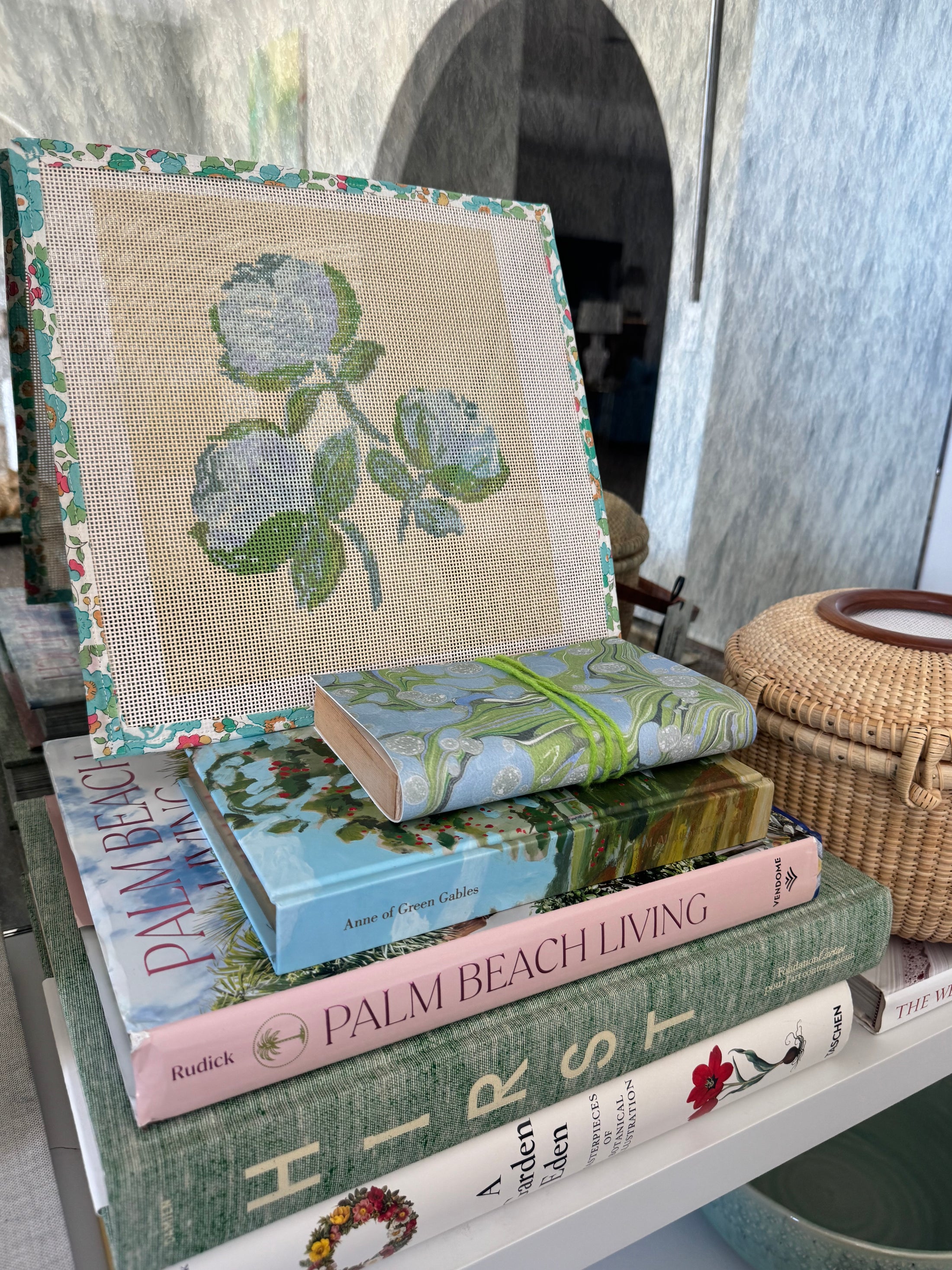 Needlepoint Canvas on 13 Roses  Zweigart Mono Deluxe Mesh Embroidery with finished Liberty of London fabric on the edges