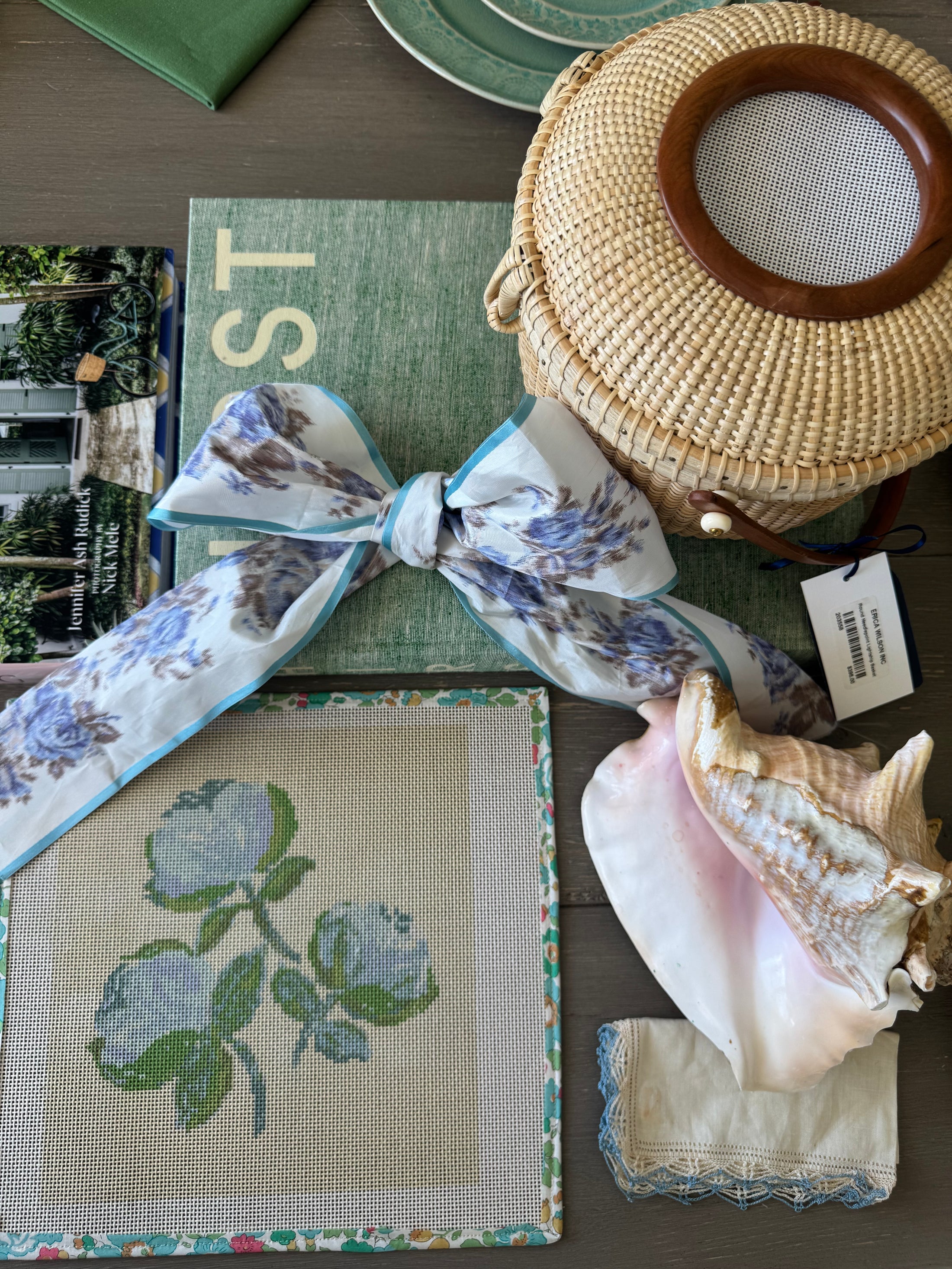 Needlepoint Canvas on 13 Roses  Zweigart Mono Deluxe Mesh Embroidery with finished Liberty of London fabric on the edges