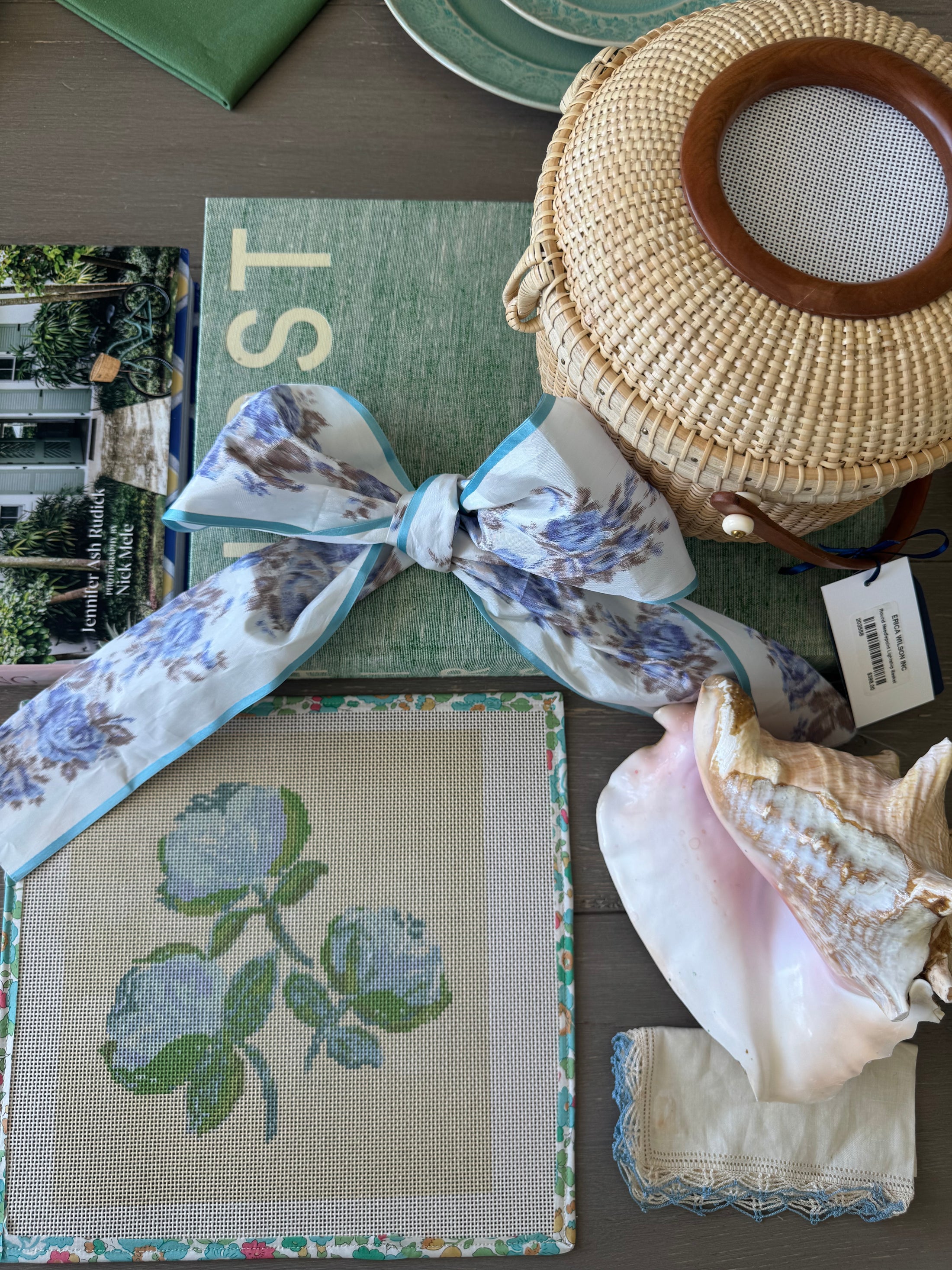 Needlepoint Canvas on 13 Roses  Zweigart Mono Deluxe Mesh Embroidery with finished Liberty of London fabric on the edges