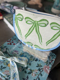 Load image into Gallery viewer, Green Bow Needlepoint Canvas Thread Pouch Bag
