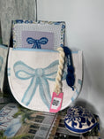 Load image into Gallery viewer, Blue Bow Needlepoint Canvas Thread Pouch Bag
