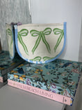 Load image into Gallery viewer, Green Bow Needlepoint Canvas Thread Pouch Bag
