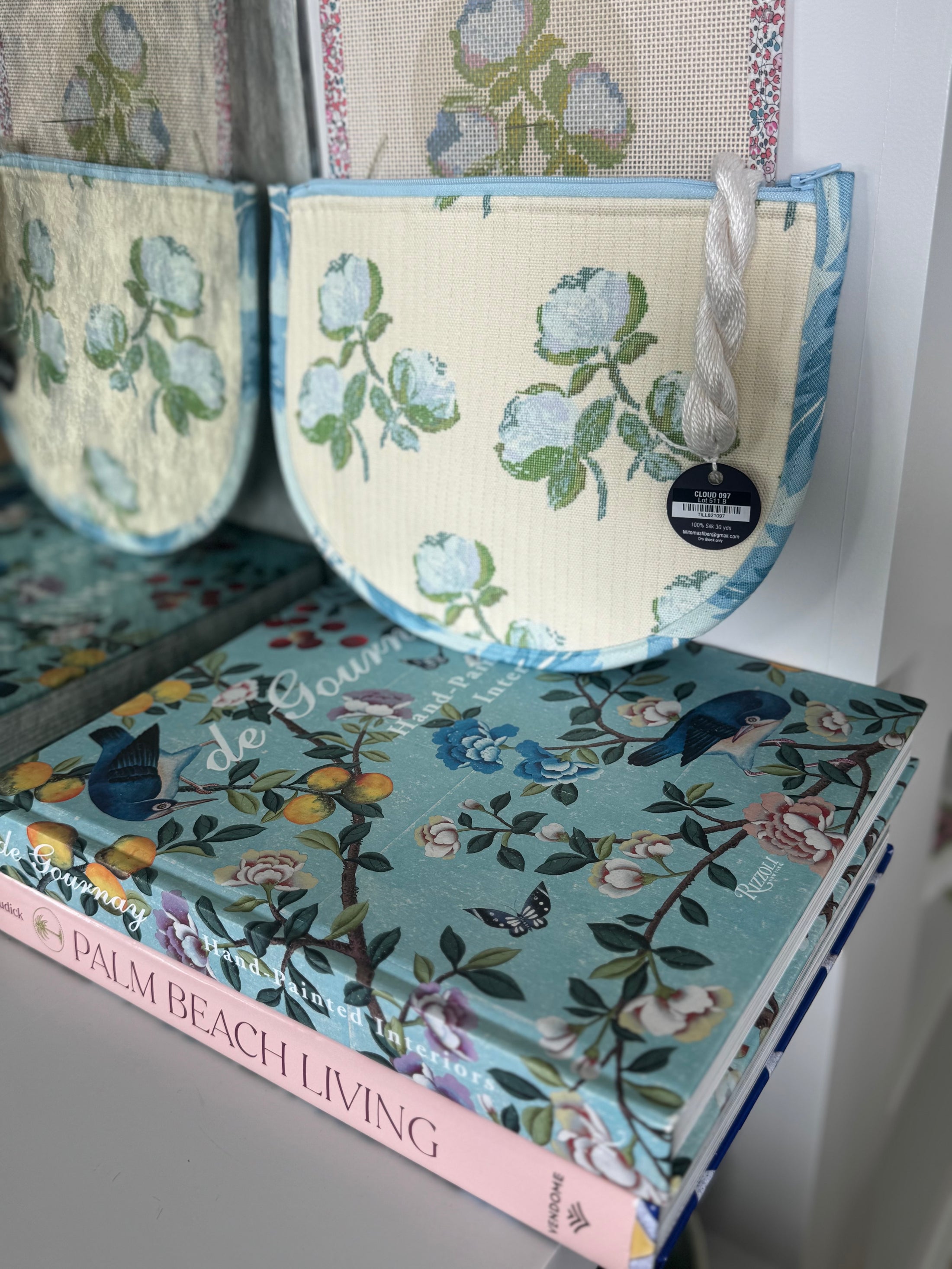 Roses East Coast Roses Floral Needlepoint Canvas Thread Pouch Bag