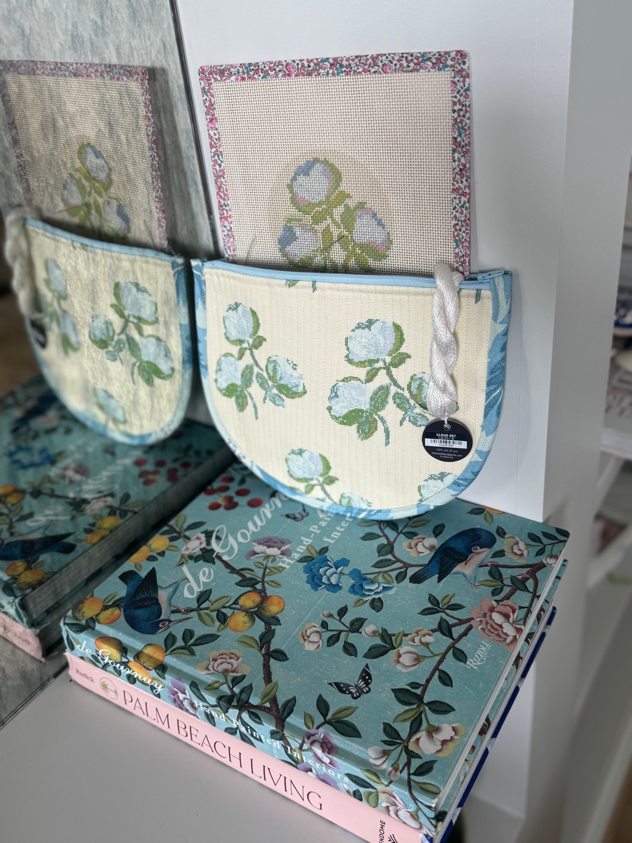 Roses East Coast Roses Floral Needlepoint Canvas Thread Pouch Bag