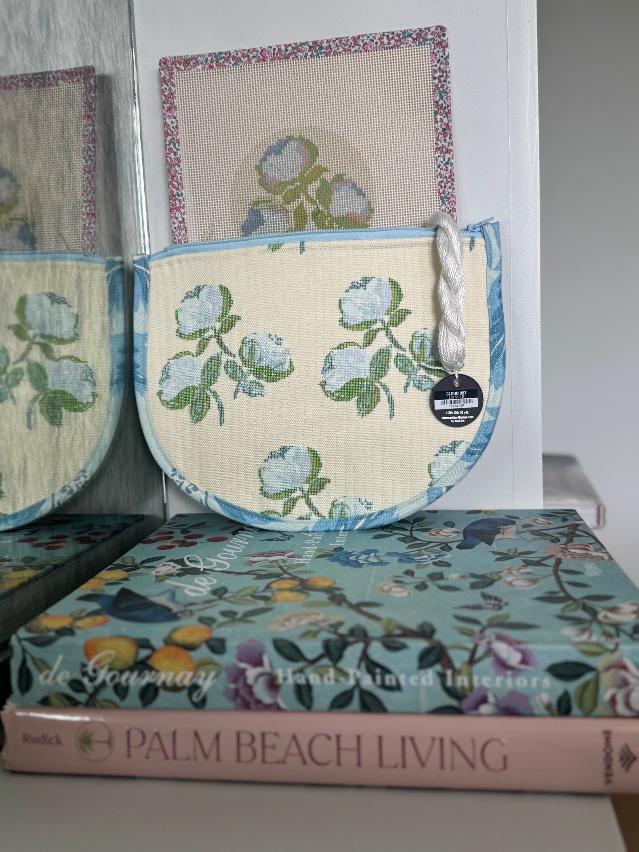 Roses East Coast Roses Floral Needlepoint Canvas Thread Pouch Bag