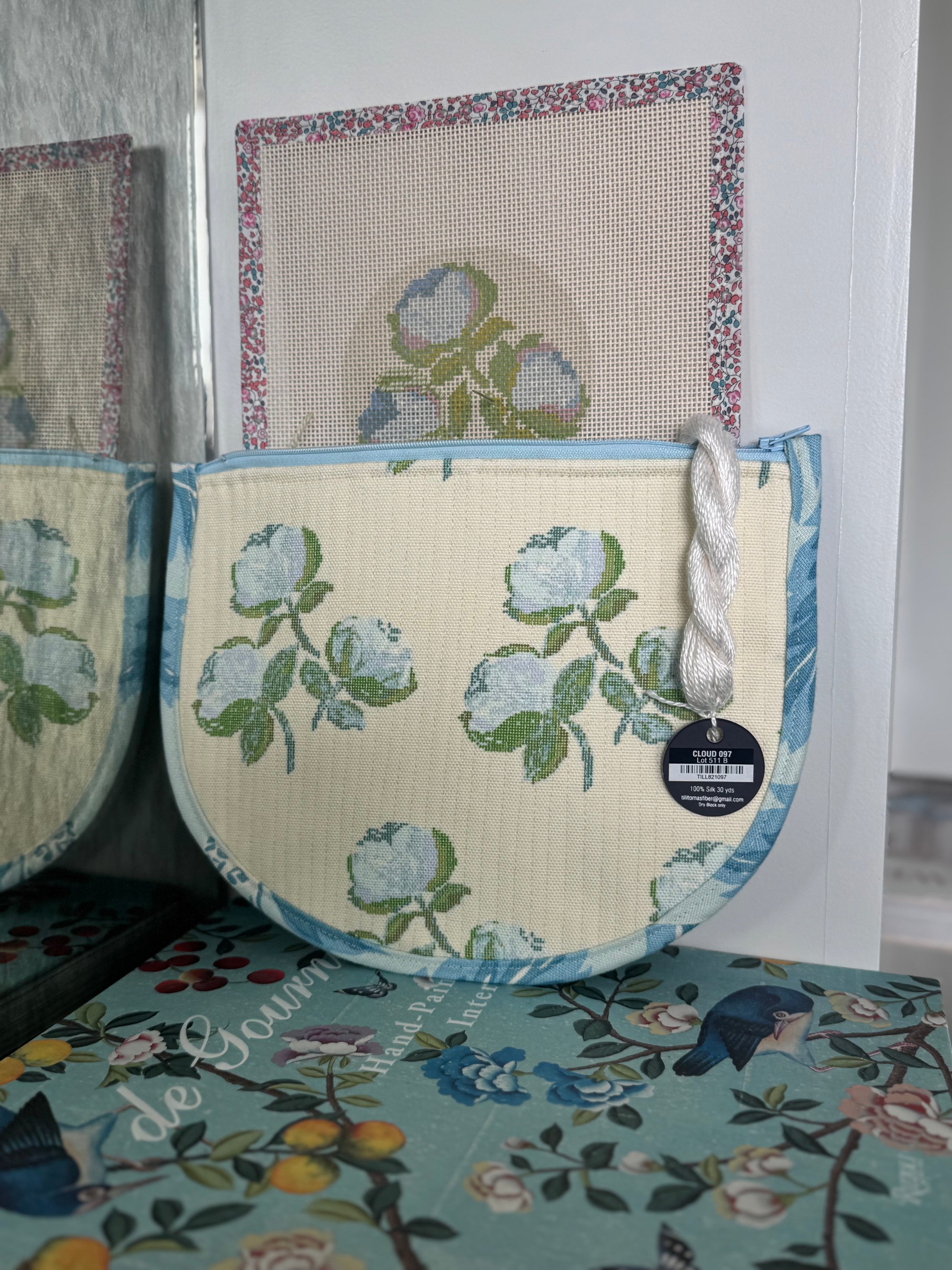 Roses East Coast Roses Floral Needlepoint Canvas Thread Pouch Bag