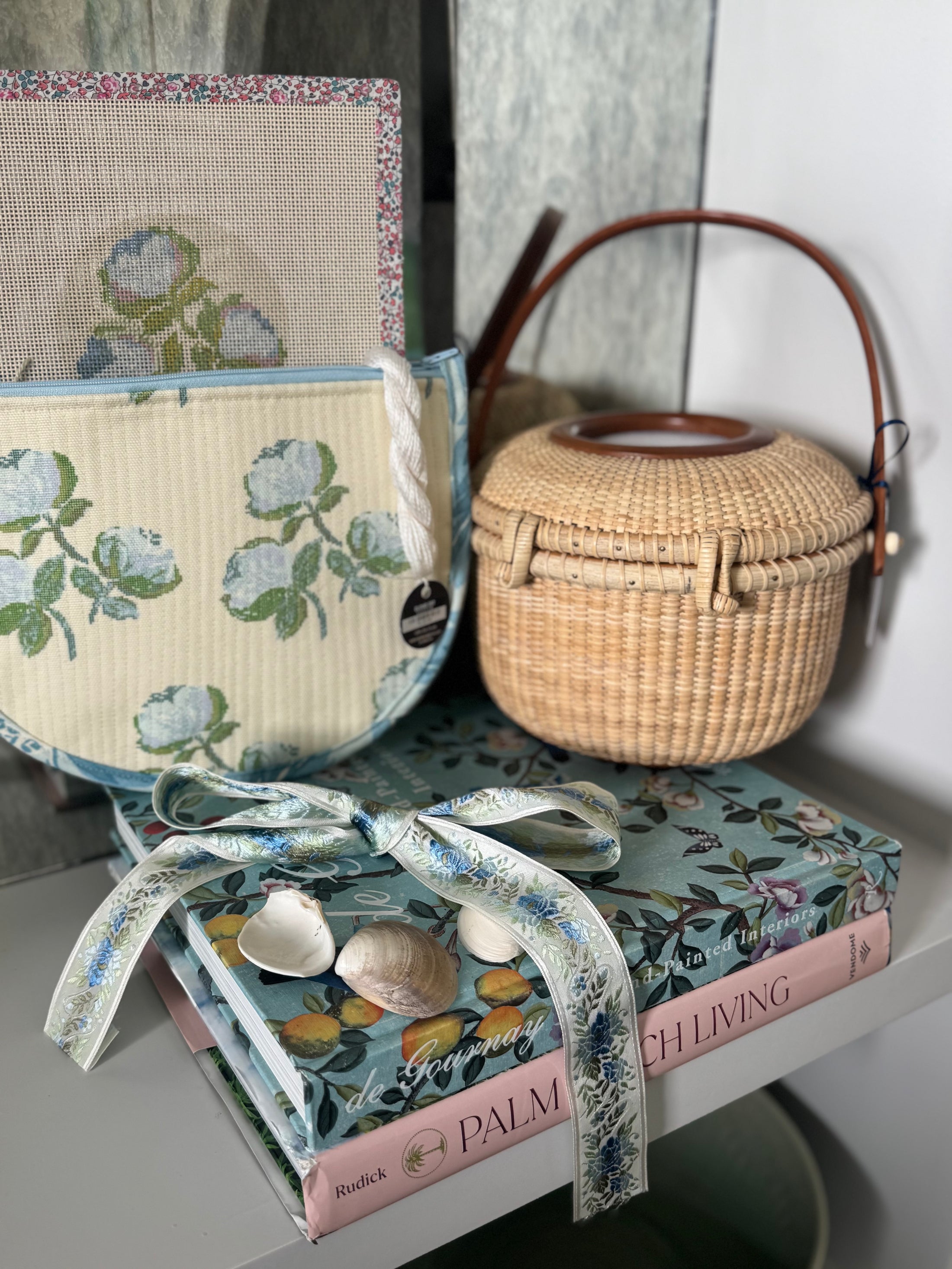 Roses East Coast Roses Floral Needlepoint Canvas Thread Pouch Bag
