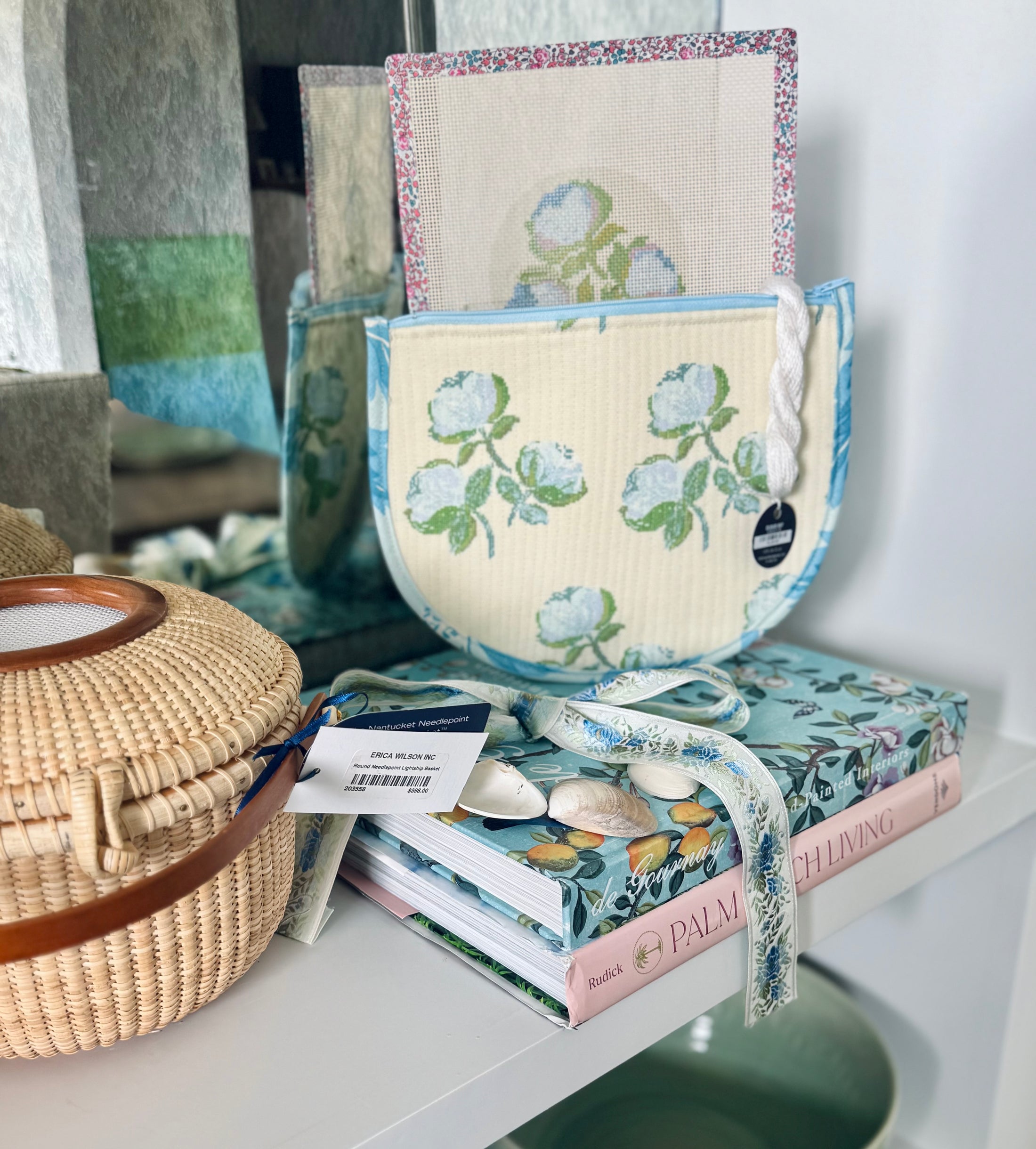 Roses East Coast Roses Floral Needlepoint Canvas Thread Pouch Bag