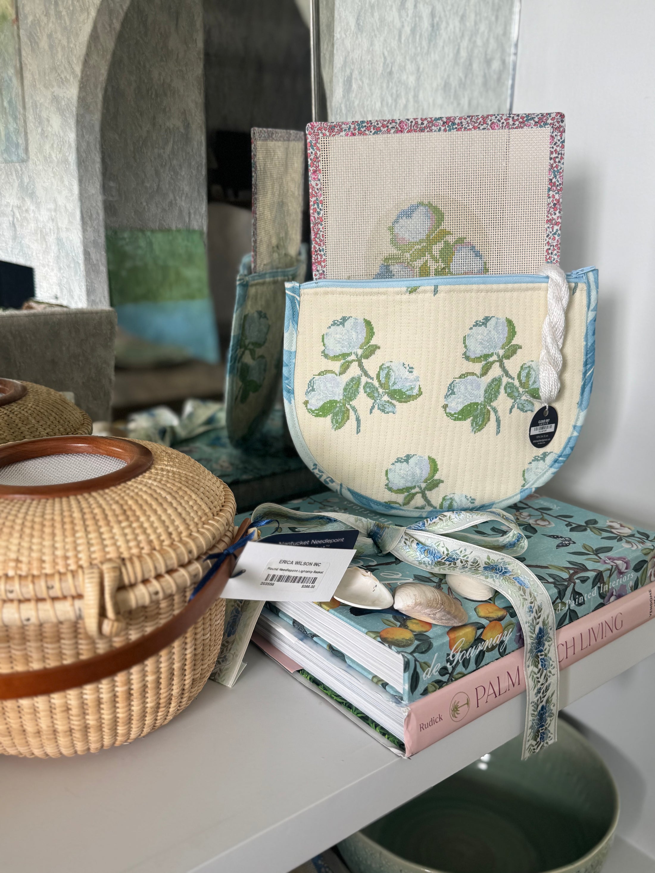 Roses East Coast Roses Floral Needlepoint Canvas Thread Pouch Bag