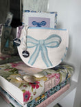Load image into Gallery viewer, Blue Bow Needlepoint Canvas Thread Pouch Bag
