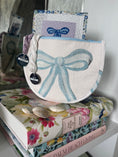 Load image into Gallery viewer, Blue Bow Needlepoint Canvas Thread Pouch Bag
