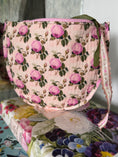 Load image into Gallery viewer, Pink Green Floral Needlepoint Canvas Thread Pouch Bag
