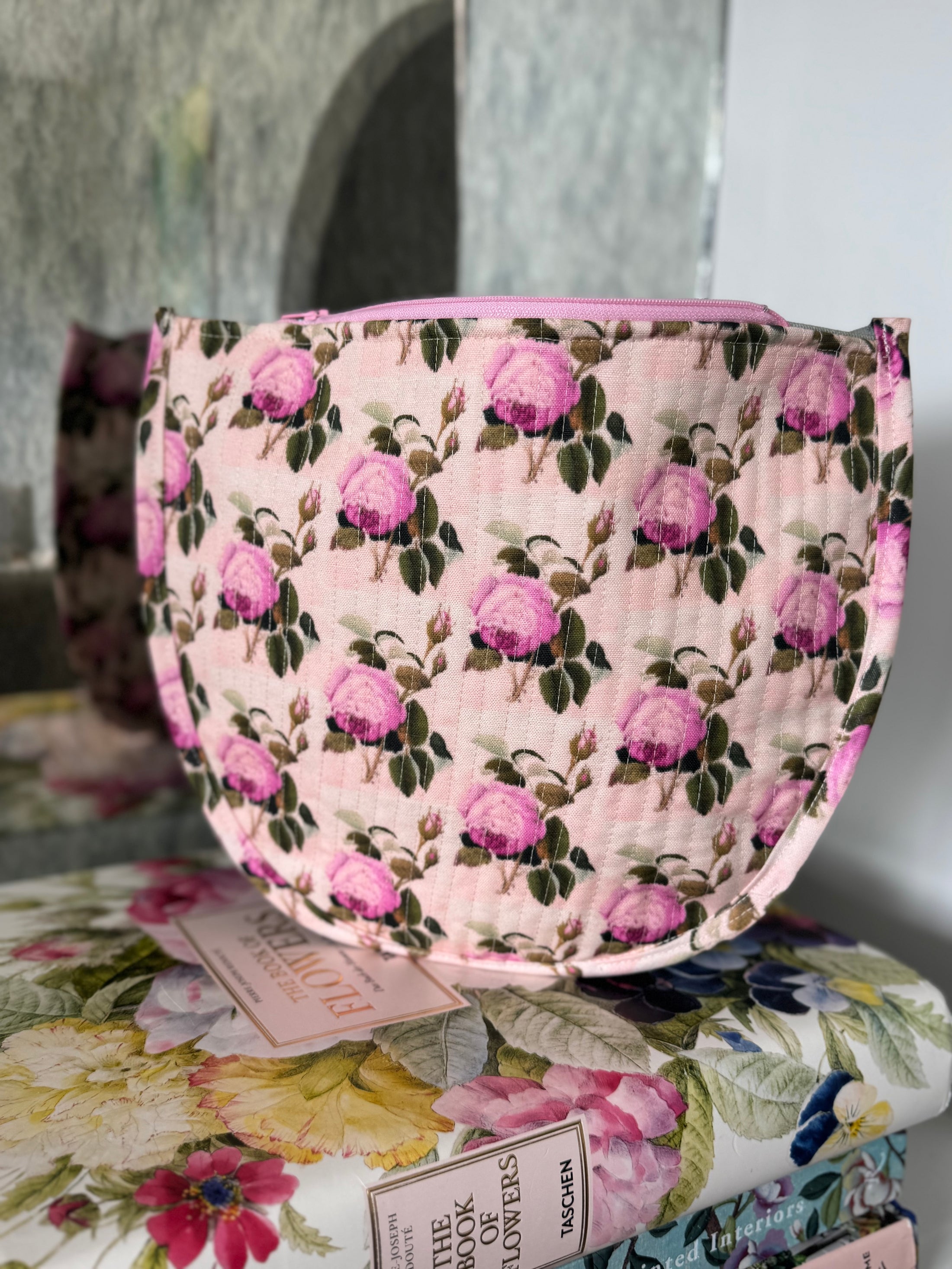 Pink Green Floral Needlepoint Canvas Thread Pouch Bag