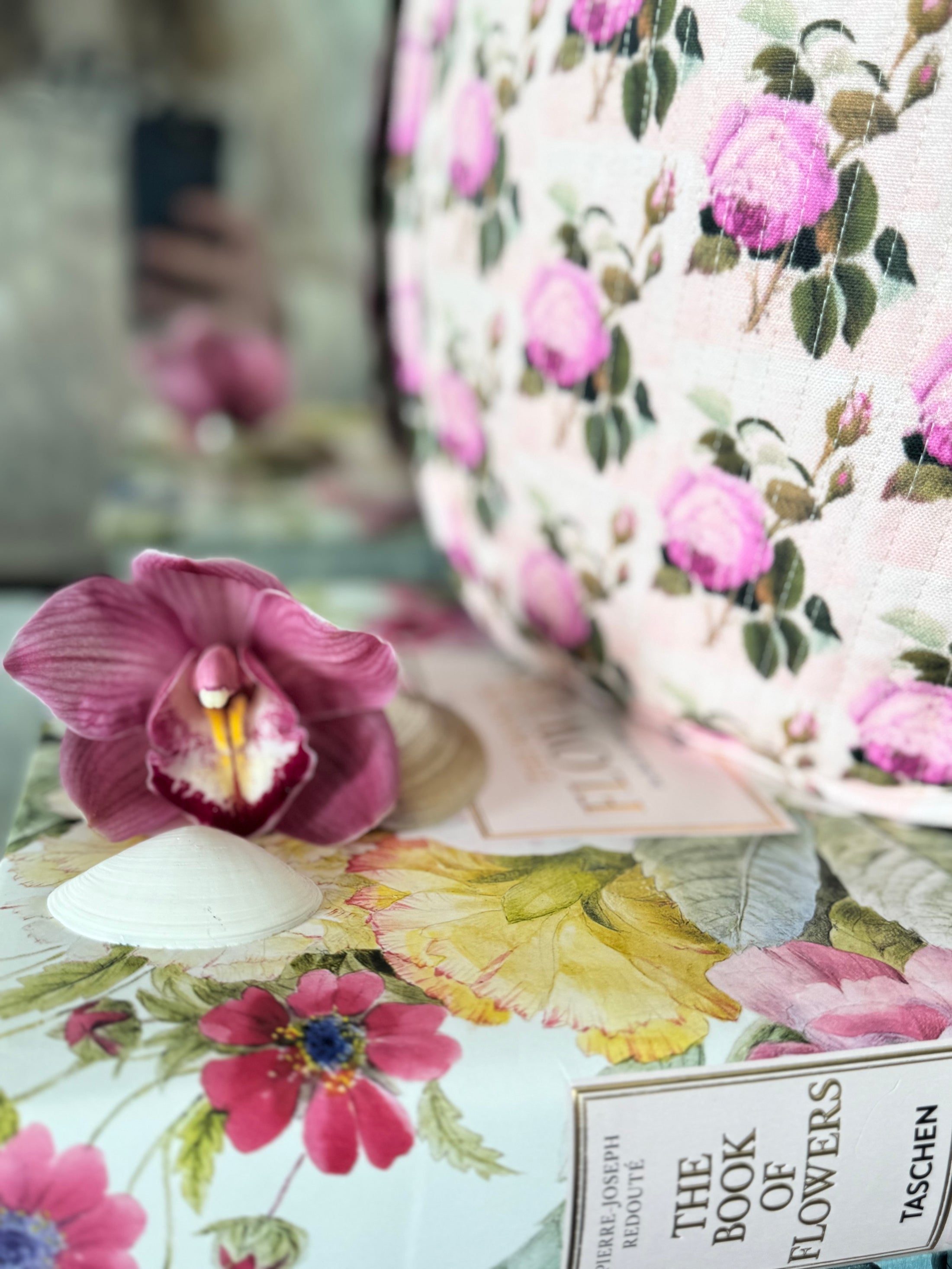 Pink Green Floral Needlepoint Canvas Thread Pouch Bag