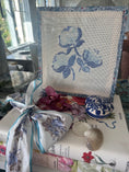 Load image into Gallery viewer, Needlepoint Canvas on 13 Roses Zweigart Mono Deluxe Mesh Embroidery with finished Liberty of London fabric on the edges
