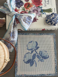 Load image into Gallery viewer, Needlepoint Canvas on 13 Roses Zweigart Mono Deluxe Mesh Embroidery with finished Liberty of London fabric on the edges
