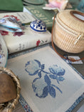 Load image into Gallery viewer, Needlepoint Canvas on 13 Roses Zweigart Mono Deluxe Mesh Embroidery with finished Liberty of London fabric on the edges

