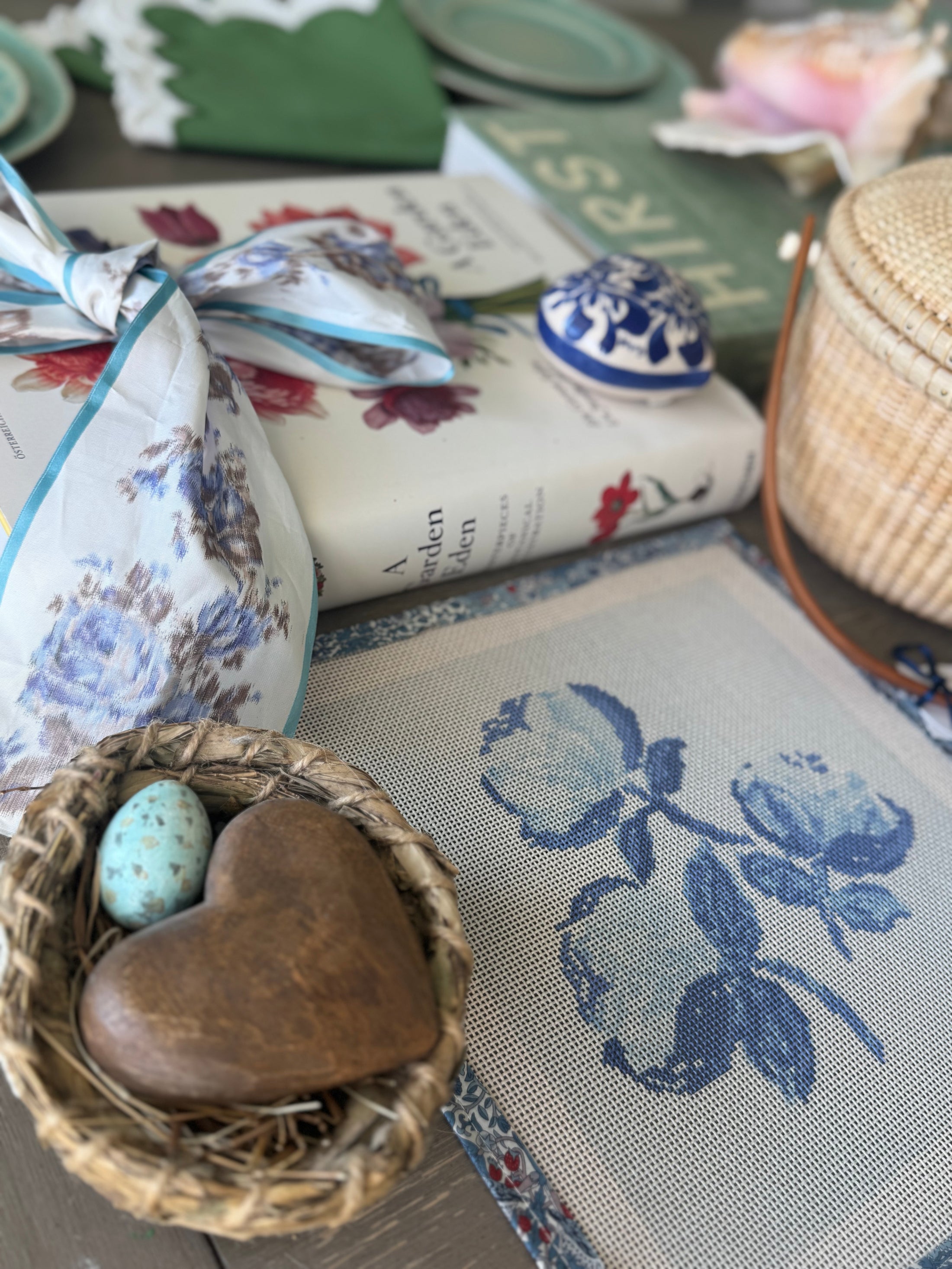 Needlepoint Canvas on 13 Roses Zweigart Mono Deluxe Mesh Embroidery with finished Liberty of London fabric on the edges