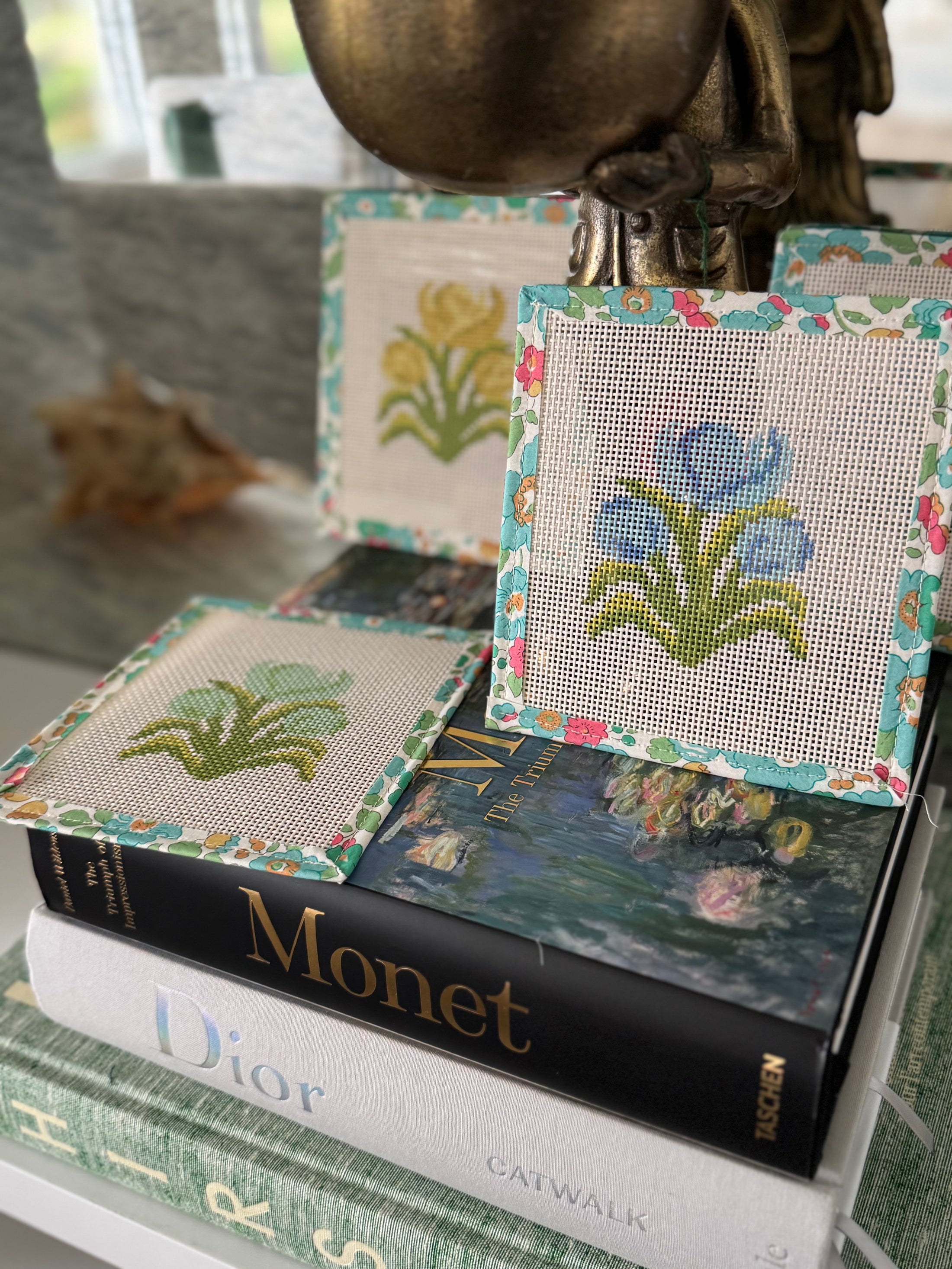 Tulips Needlepoint Canvas Coaster 4"