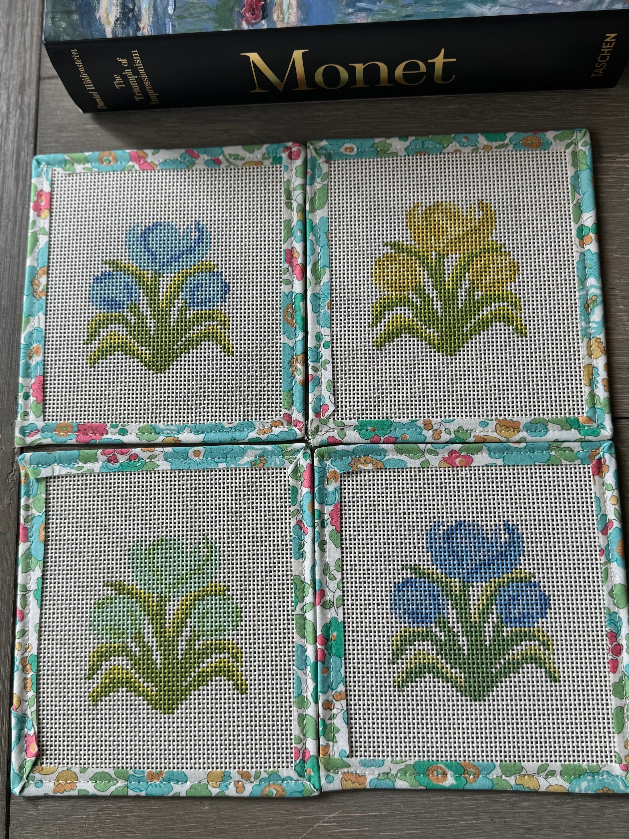 Tulips Needlepoint Canvas Coaster 4"