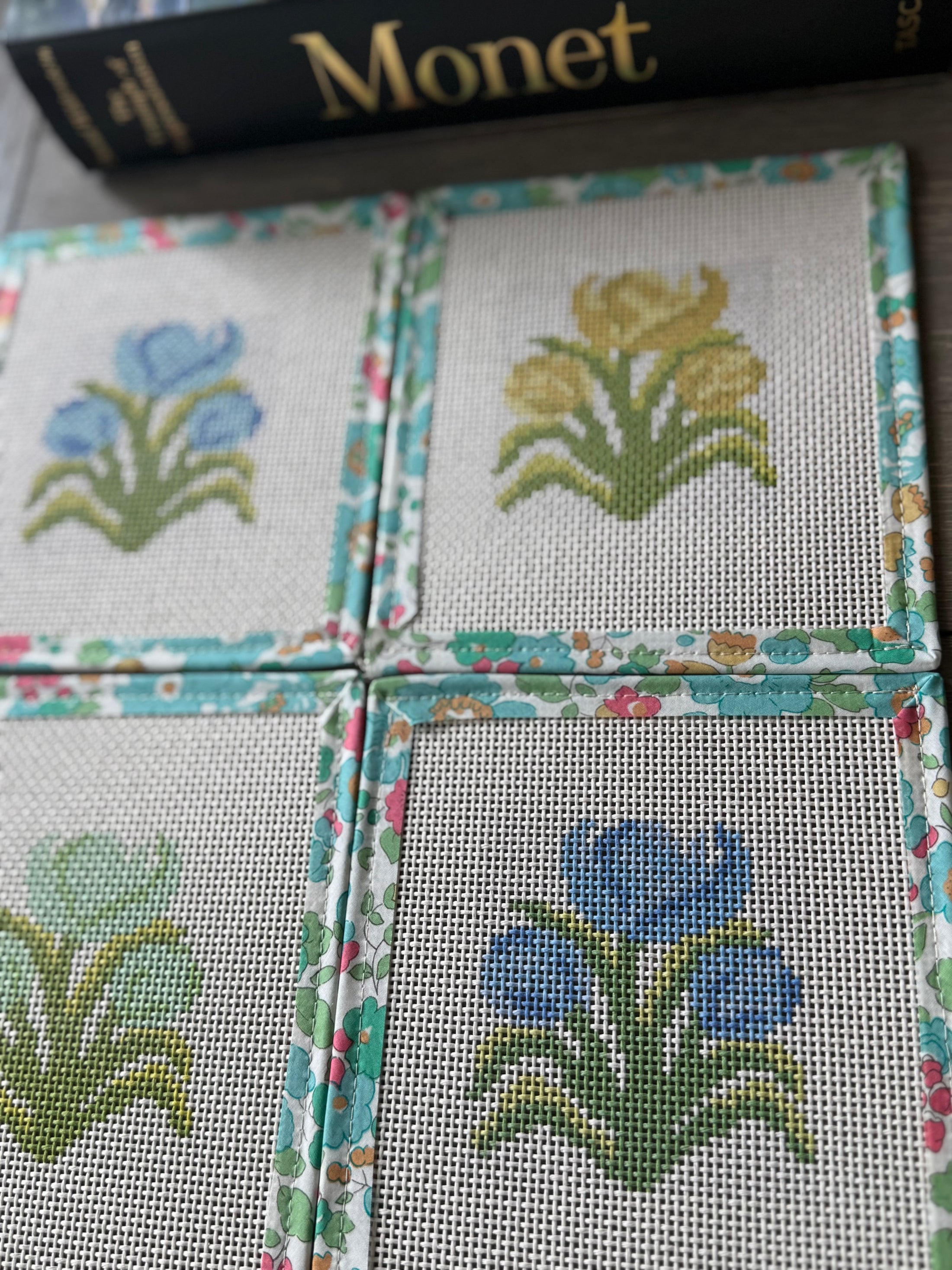 Tulips Needlepoint Canvas Coaster 4"